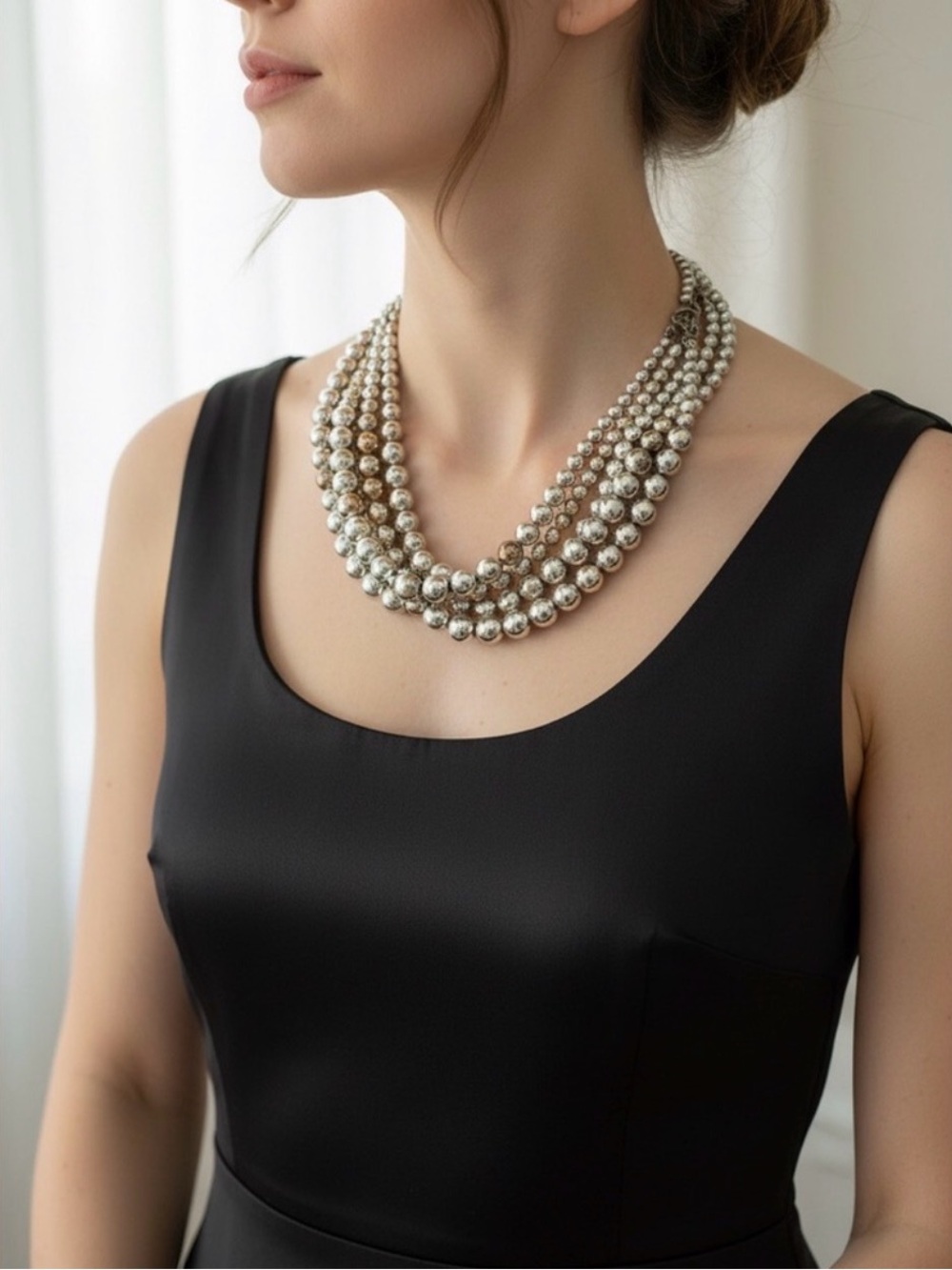 Like NEW White House Black Market Multi-Strand Silver Pearl Statement Necklace